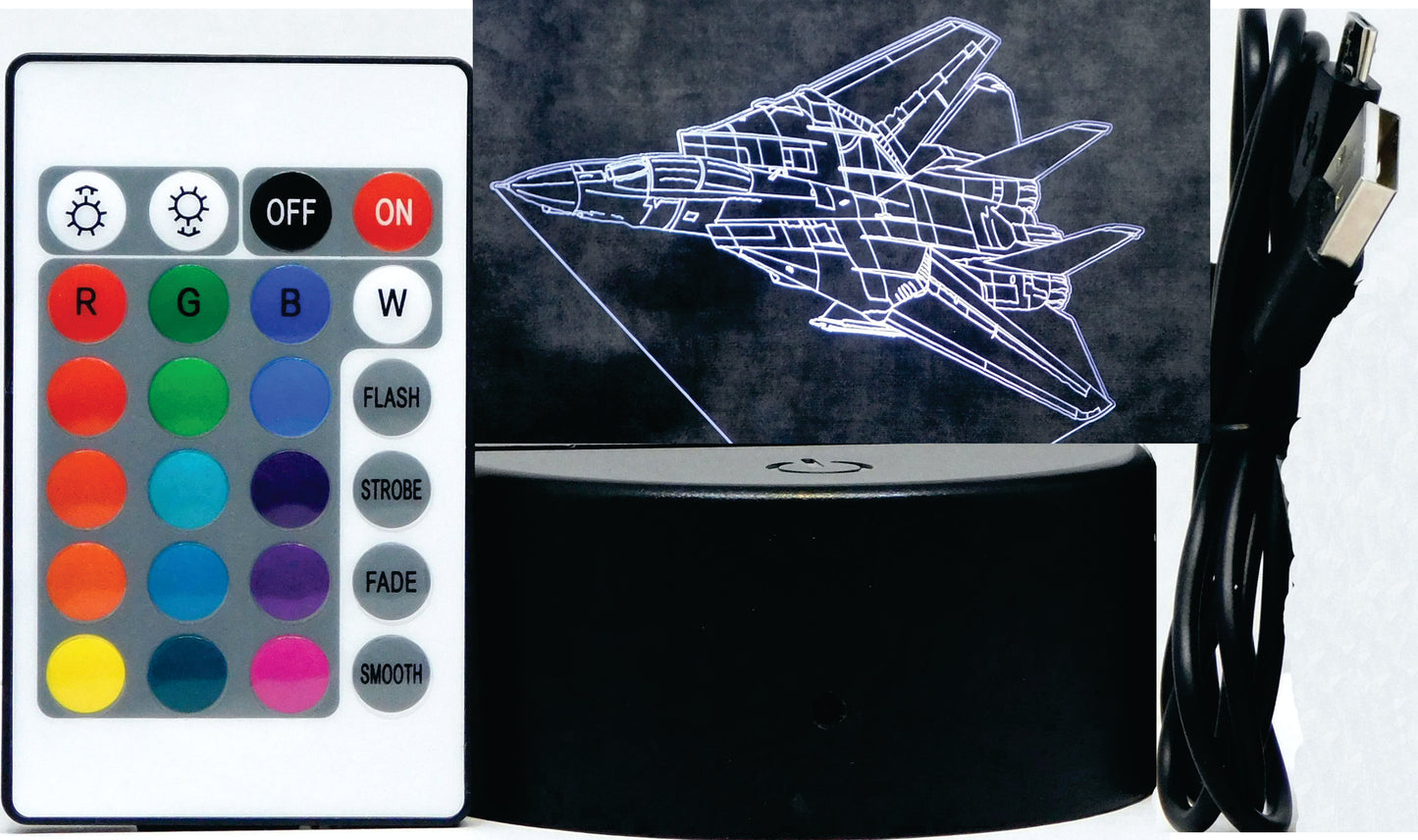 F-14 Tomcat Fighter Jet 3-D Optical Illusion Multicolored LED Lamp