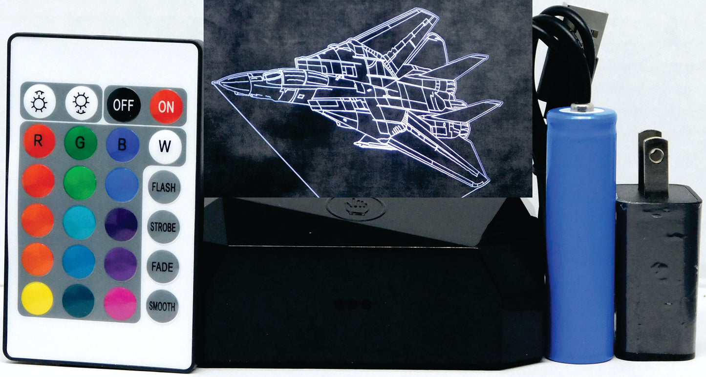F-14 Tomcat Fighter Jet 3-D Optical Illusion Multicolored LED Lamp