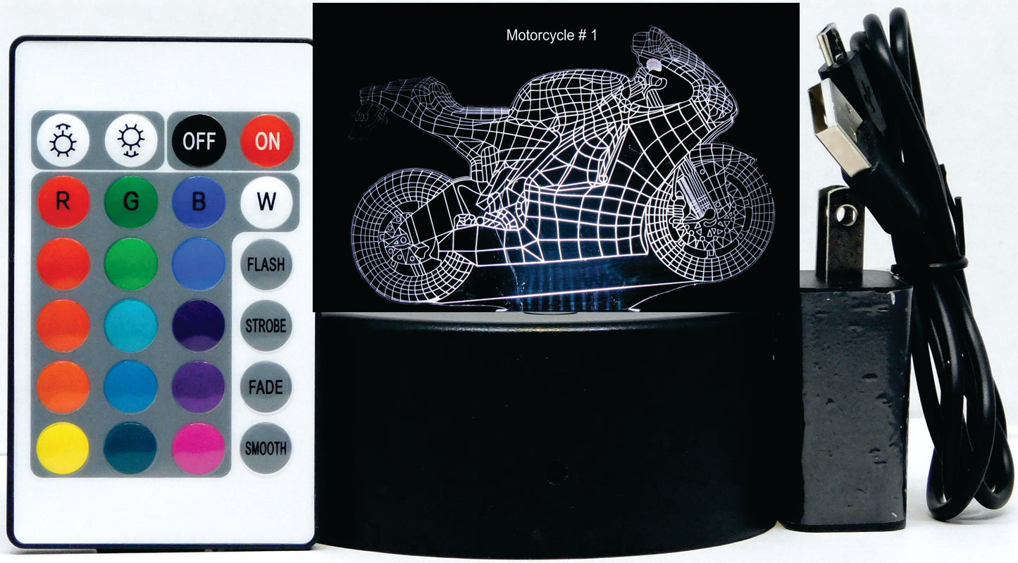Motorcycle Street Bike 3-D Optical Illusion Multicolored LED Lamp