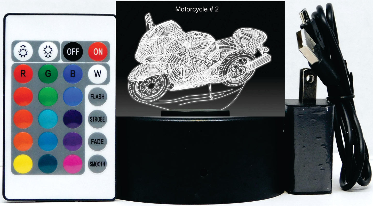Motorcycle Street Bike 3-D Optical Illusion Multicolored LED Lamp