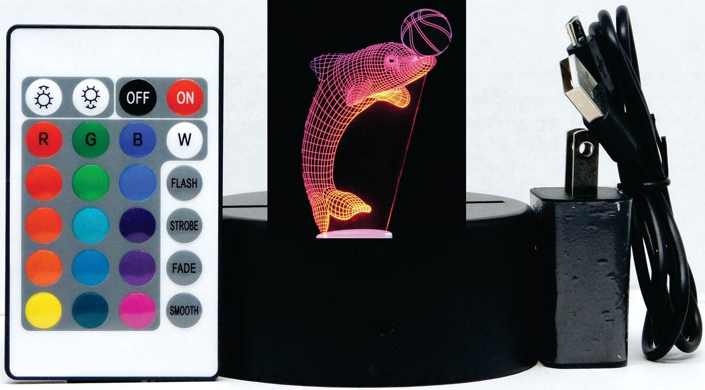 Dolphin with Ring or Ball 3-D Optical Illusion Multicolored Light