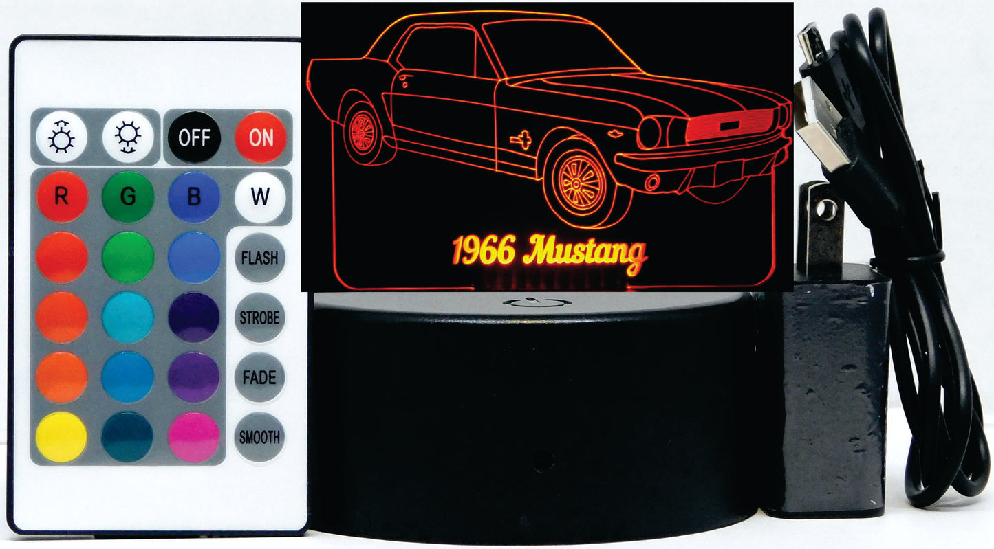 Mustang Coupe 1966 3-D Optical Illusion Multicolored Light