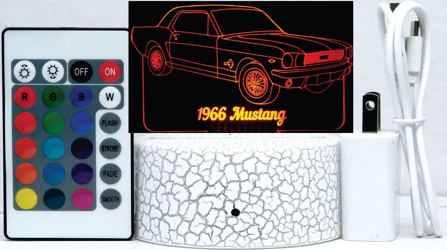 Mustang Coupe 1966 3-D Optical Illusion Multicolored Light