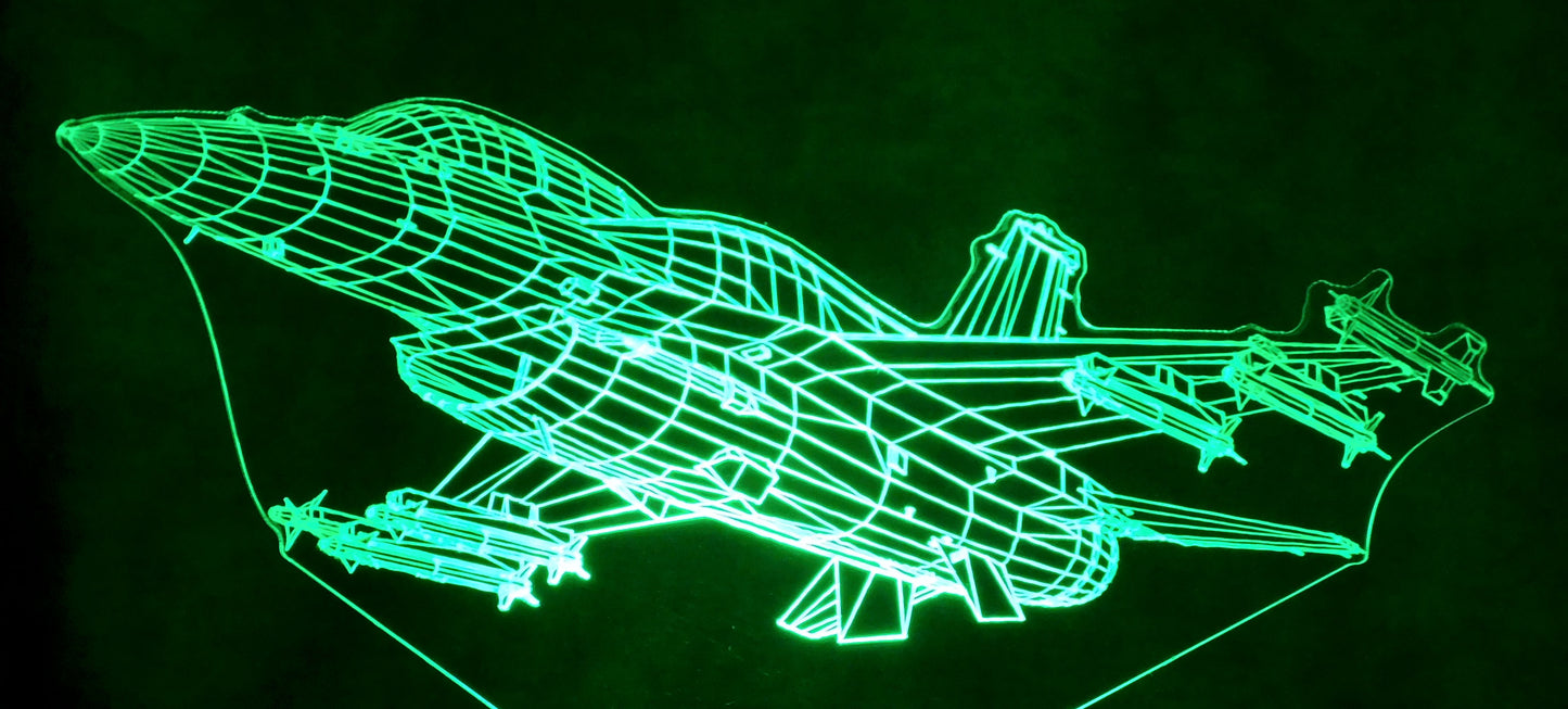 F-16 V2 Fighter Jet 3-D Optical Illusion Multicolored LED Lamp