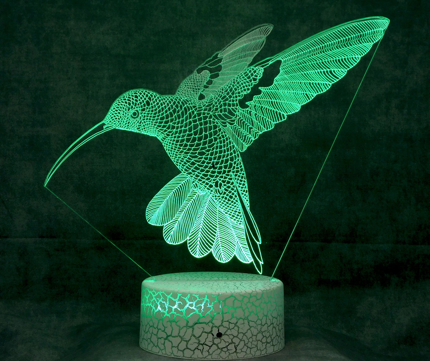 Hummingbird in Flight 3-D Optical Illusion Multicolored Light