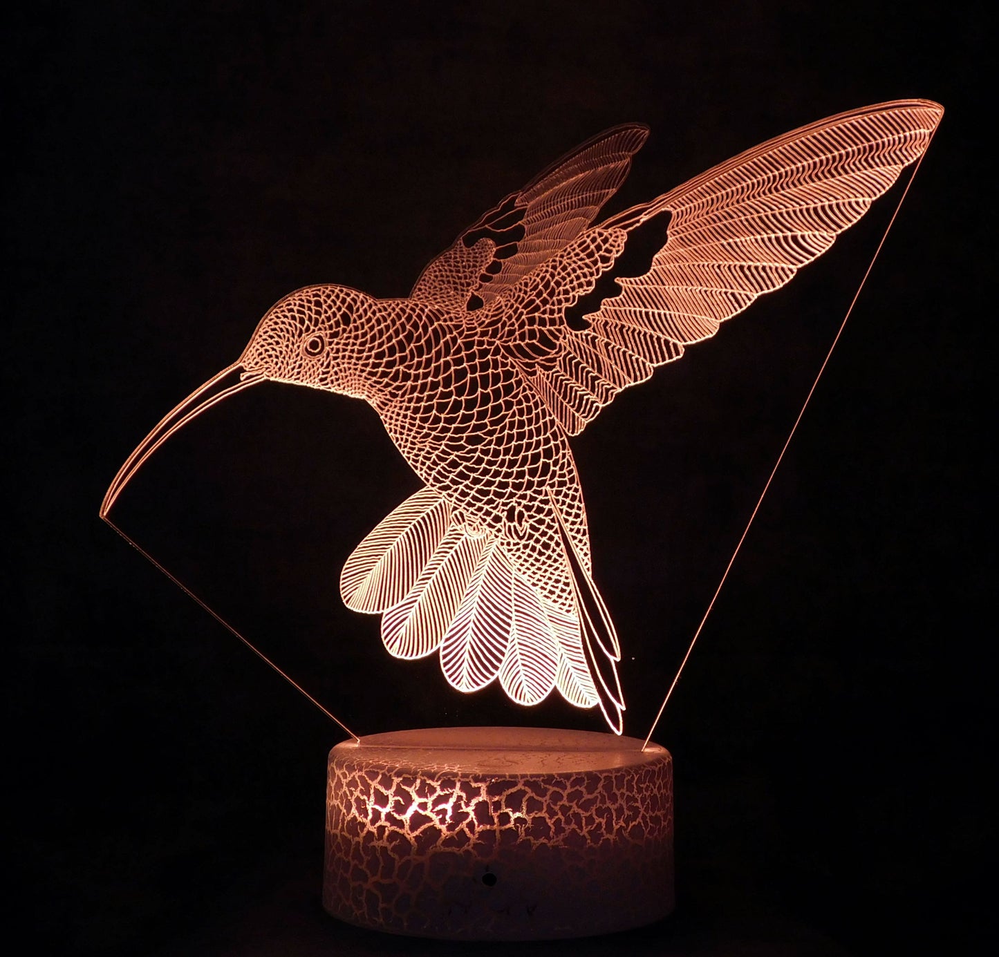 Hummingbird in Flight 3-D Optical Illusion Multicolored Light