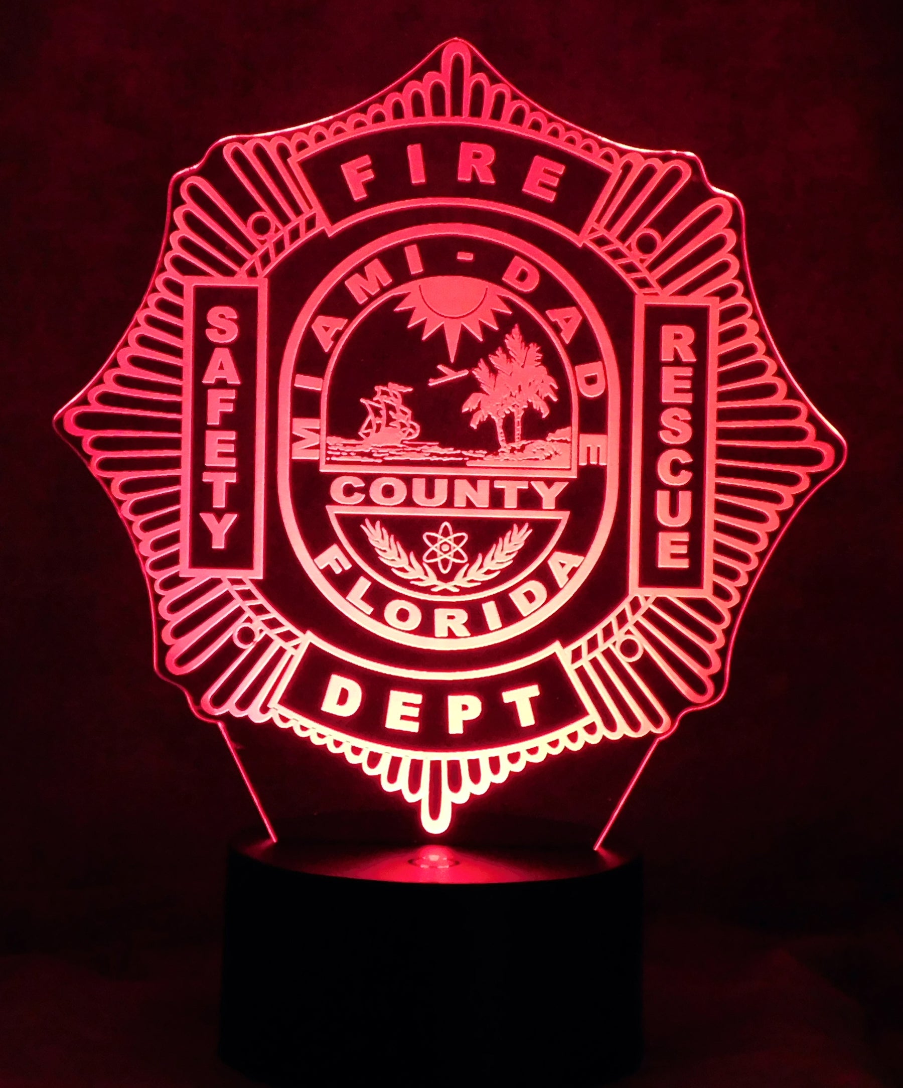 Miami Dade Firefighter Logo 3-D Optical Illusion Multicolored LED Lamp