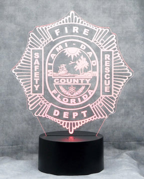 Miami Dade Firefighter Logo 3-D Optical Illusion Multicolored LED Lamp
