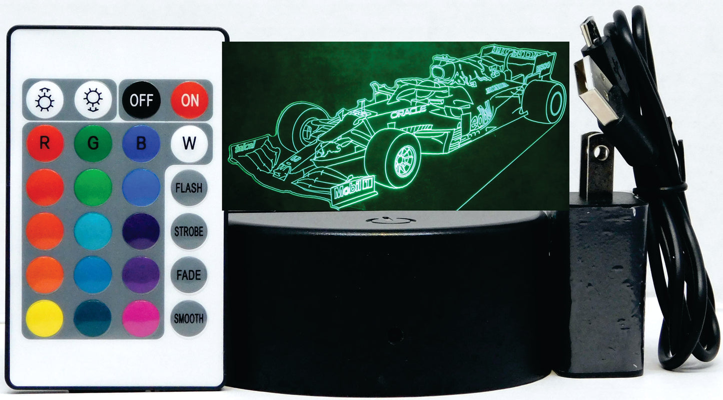 Red Bull F-1 Race Car 3-D Optical Illusion Multicolored Light
