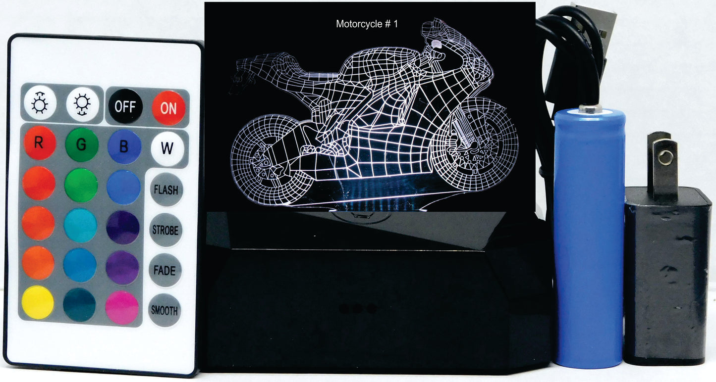 Motorcycle Street Bike 3-D Optical Illusion Multicolored LED Lamp