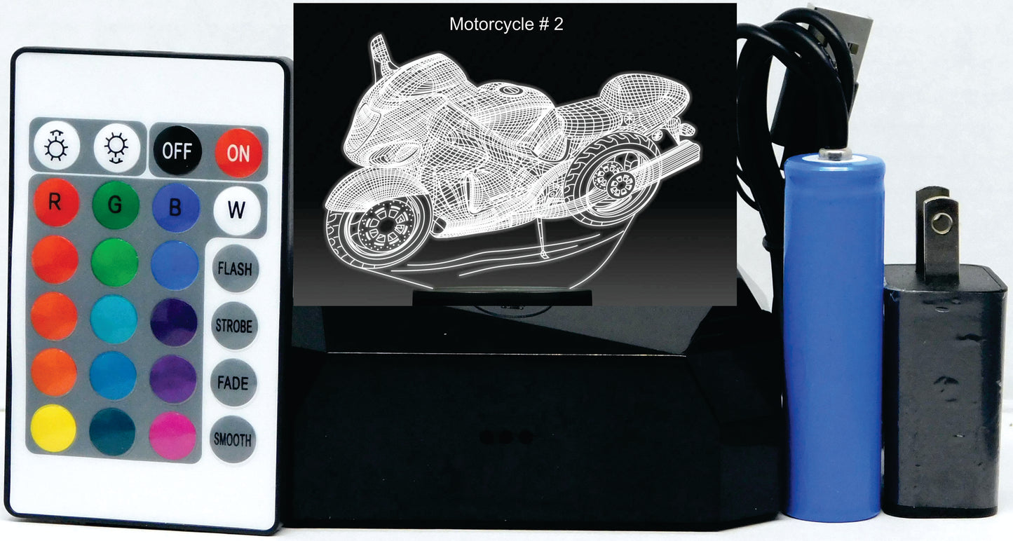 Motorcycle Street Bike 3-D Optical Illusion Multicolored LED Lamp