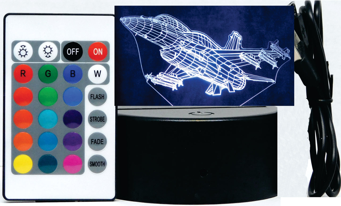 F-16 V2 Fighter Jet 3-D Optical Illusion Multicolored LED Lamp