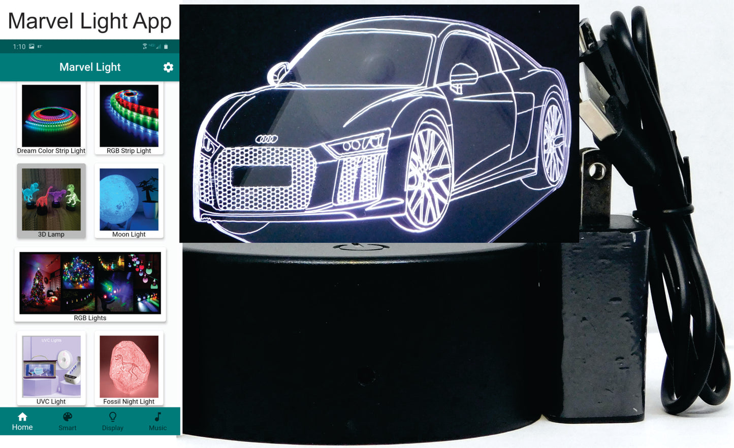 Audi R8 3-D Optical Illusion Multicolored Light
