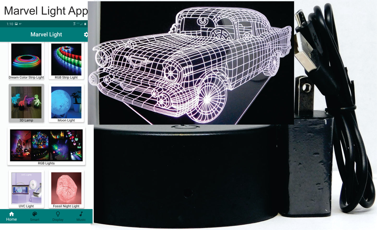 Chev 57 3-D Optical Illusion Multicolored Light