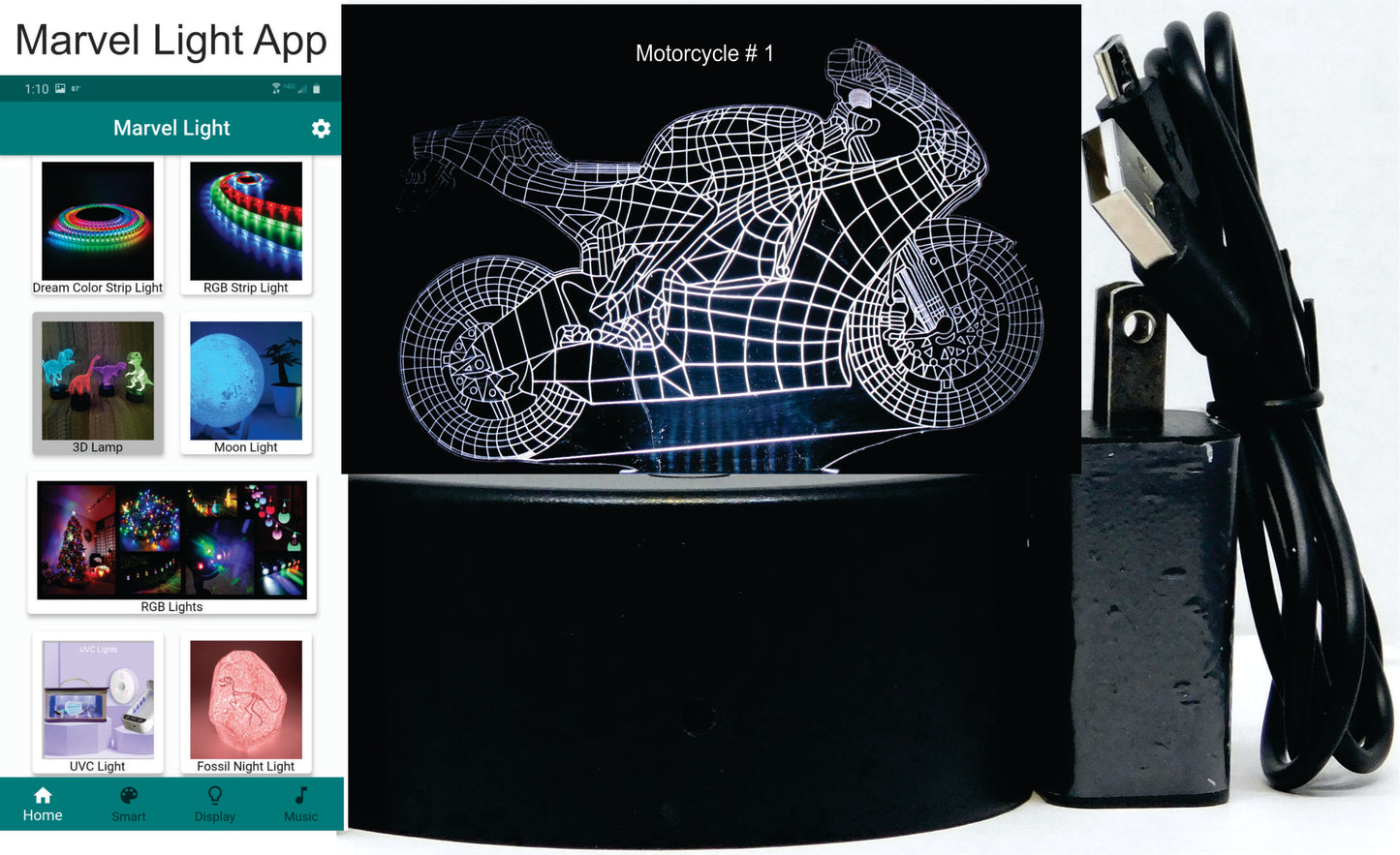 Motorcycle Street Bike 3-D Optical Illusion Multicolored LED Lamp