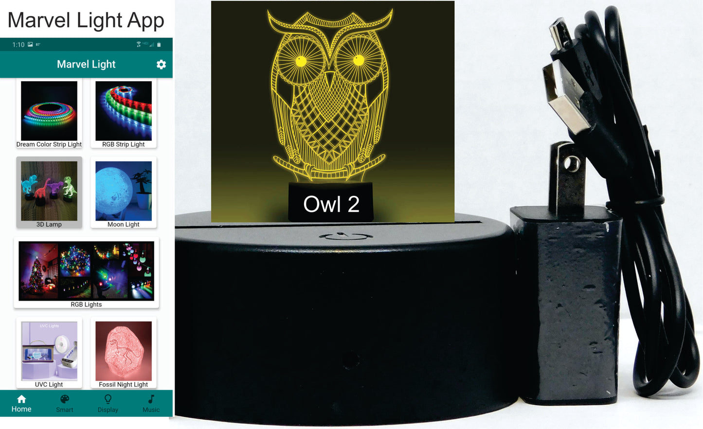 Owl 3-D Optical Illusion LED Desk, Table, Night Lamp