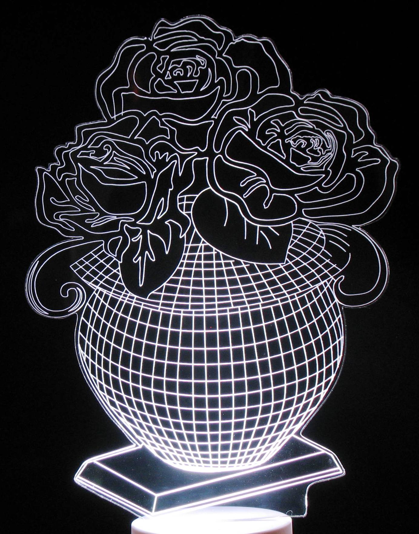 Vase with Roses 3-D Optical Illusion Multicolored Lamp