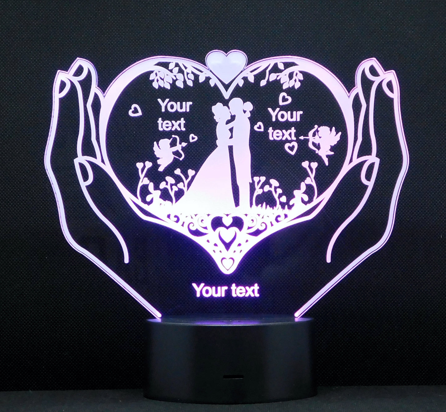 Wedding Pair Hands 3-D Optical Illusion Multicolored Lamp