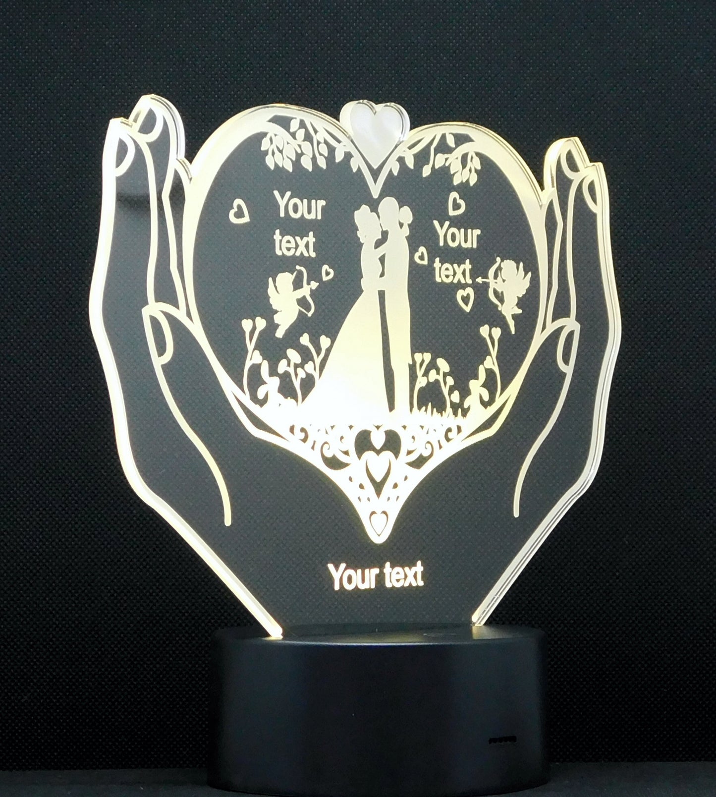 Wedding Pair Hands 3-D Optical Illusion Multicolored Lamp