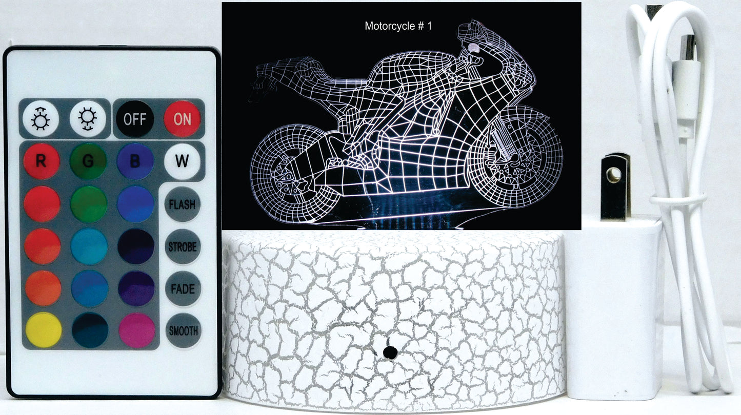 Motorcycle Street Bike 3-D Optical Illusion Multicolored LED Lamp