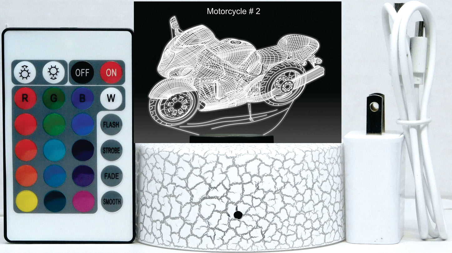 Motorcycle Street Bike 3-D Optical Illusion Multicolored LED Lamp