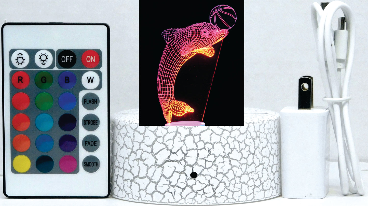 Dolphin with Ring or Ball 3-D Optical Illusion Multicolored Light