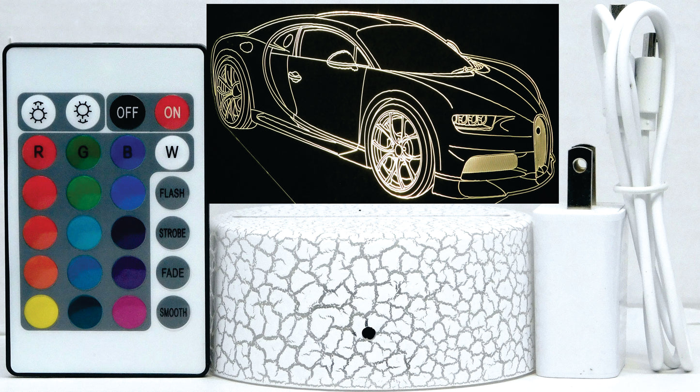 Bugatti Chiron 3-D Optical Illusion Multicolored Light