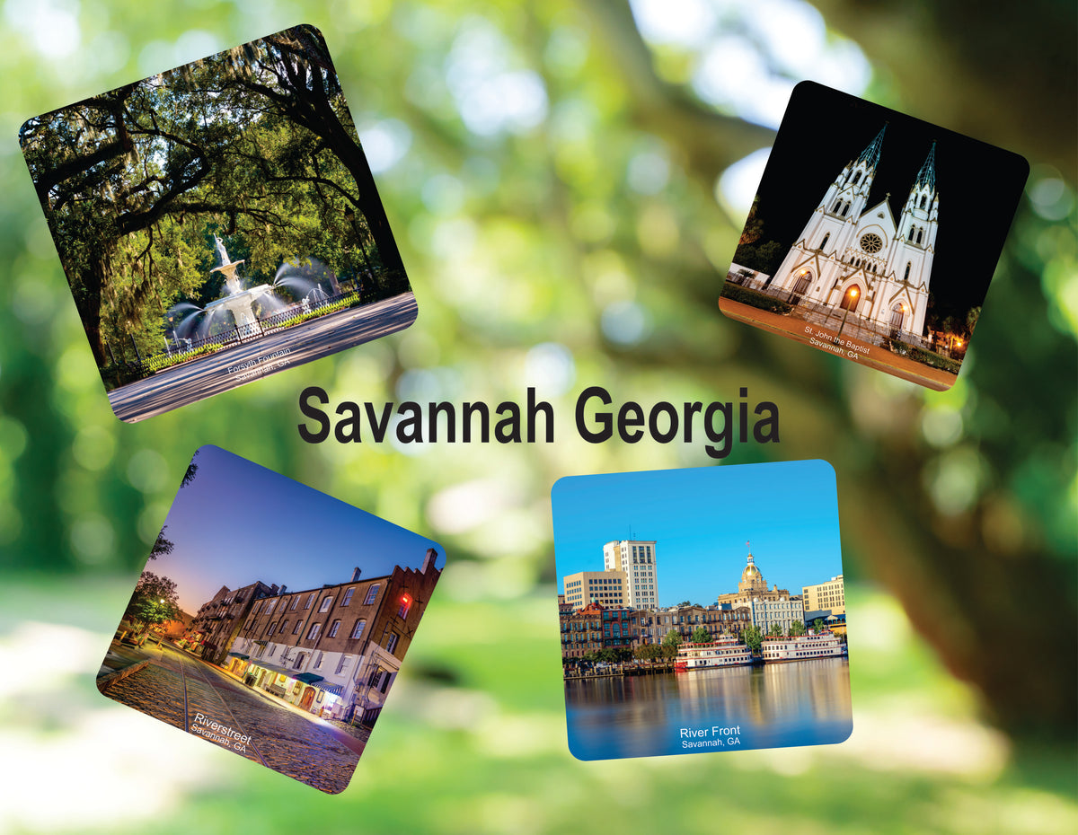 Coasters Savannah Georgia Historic Downtown Primary Visitor Sites Set of 4