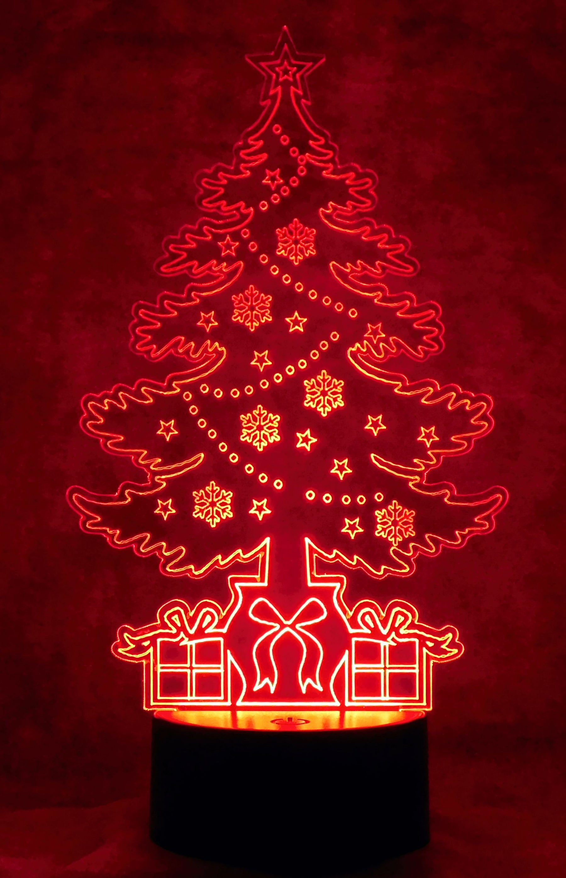 Christmas Tree Presents 3-D Optical Illusion Multicolored Lamp