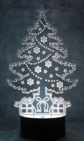 Christmas Tree Presents 3-D Optical Illusion Multicolored Lamp