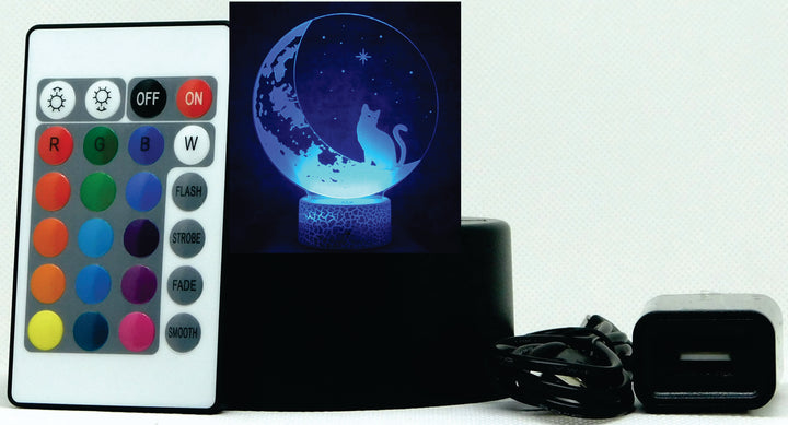 Cat on the Moon 3-D Optical Illusion Multicolored Light