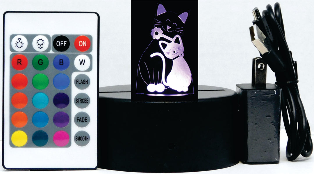 Cat & Kitten 3-D Optical Illusion Multicolored Light