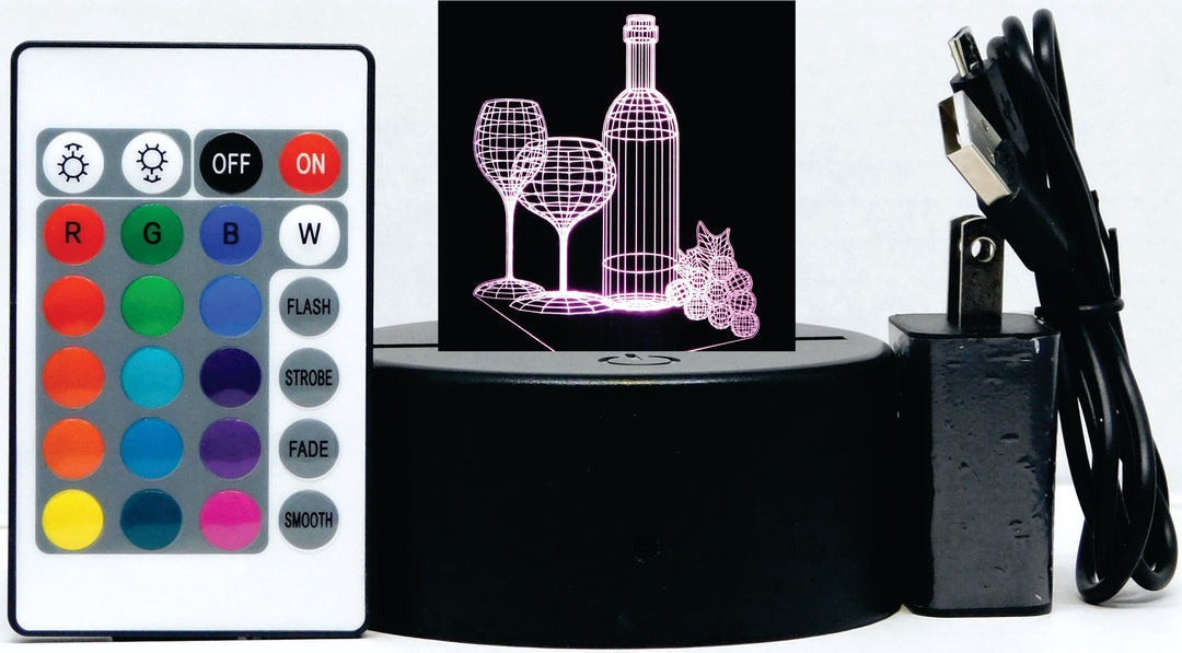 Wine Setting 3-D Optical Illusion Multicolored Lamp