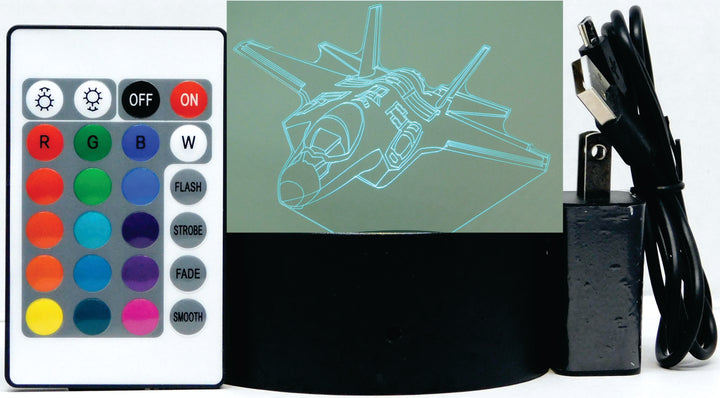 F-35 Lighting II Fighter Jet 3-D Optical Illusion Multicolored LED Lamp