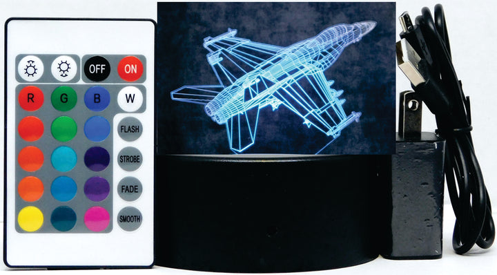 F-18 Super Hornet Fighter Jet 3-D Optical Illusion Multicolored LED Lamp
