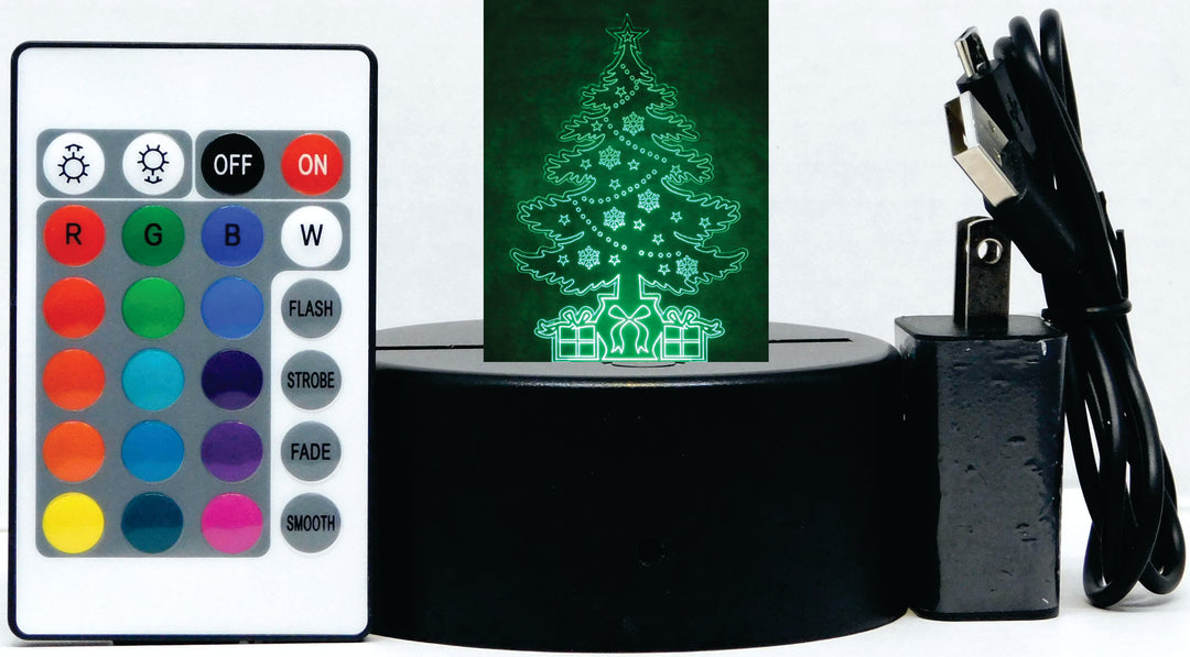 Christmas Tree Presents 3-D Optical Illusion Multicolored Lamp
