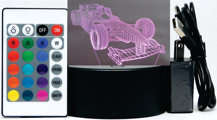 Formula One Race Car 3-D Optical Illusion Multicolored Light