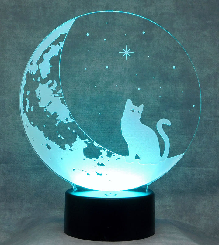 Cat on the Moon 3-D Optical Illusion Multicolored Light