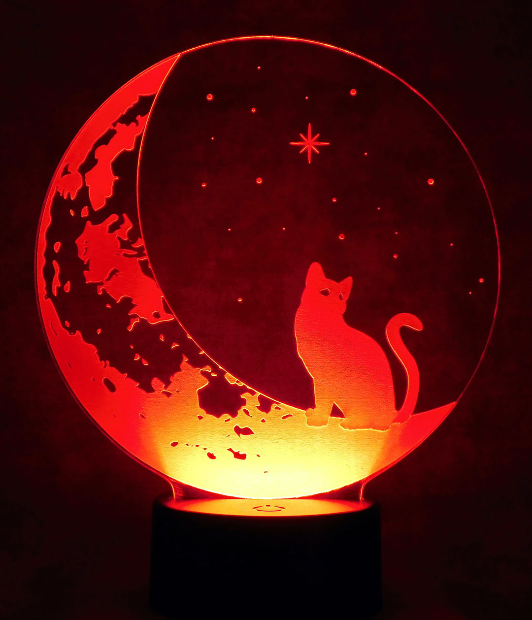 Cat on the Moon 3-D Optical Illusion Multicolored Light