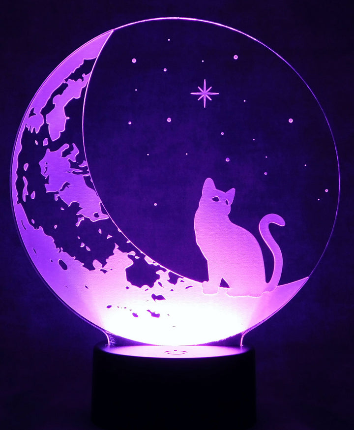 Cat on the Moon 3-D Optical Illusion Multicolored Light