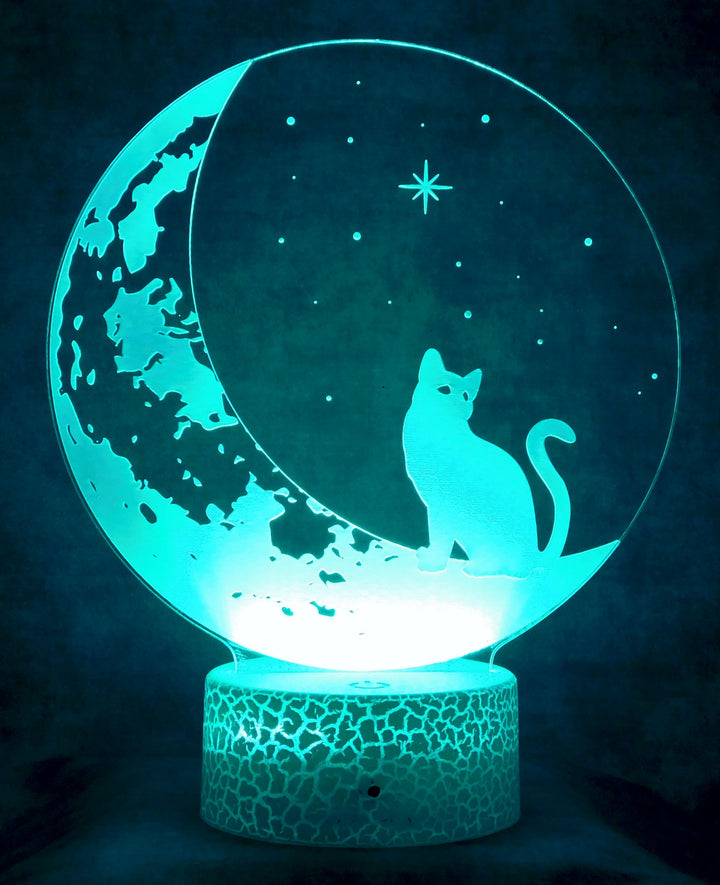 Cat on the Moon 3-D Optical Illusion Multicolored Light