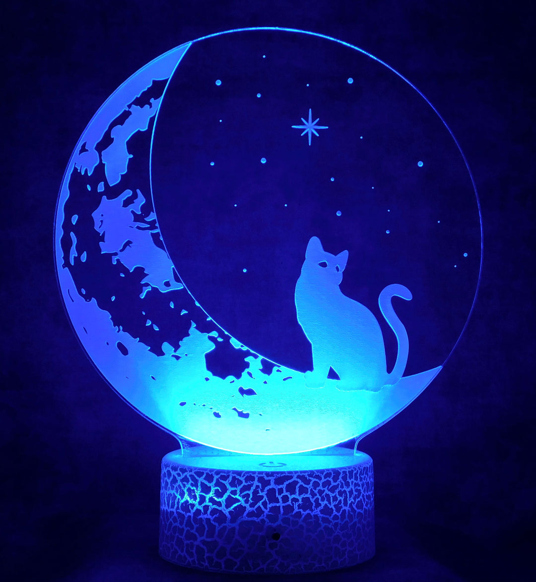 Cat on the Moon 3-D Optical Illusion Multicolored Light