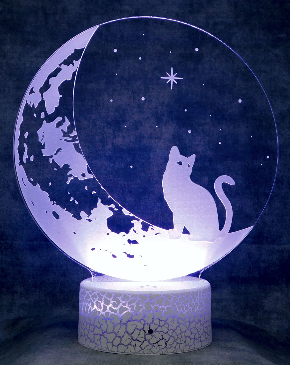Cat on the Moon 3-D Optical Illusion Multicolored Light