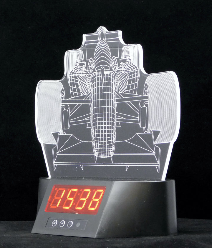 Formula 1 Front of Race Car 3-D Optical Illusion Multicolored LED Clock/Lamp
