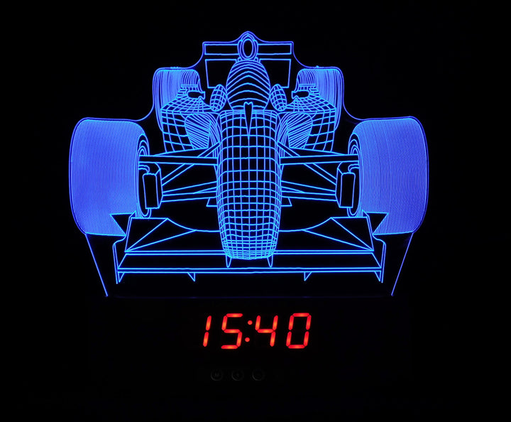 Formula 1 Front of Race Car 3-D Optical Illusion Multicolored LED Clock/Lamp