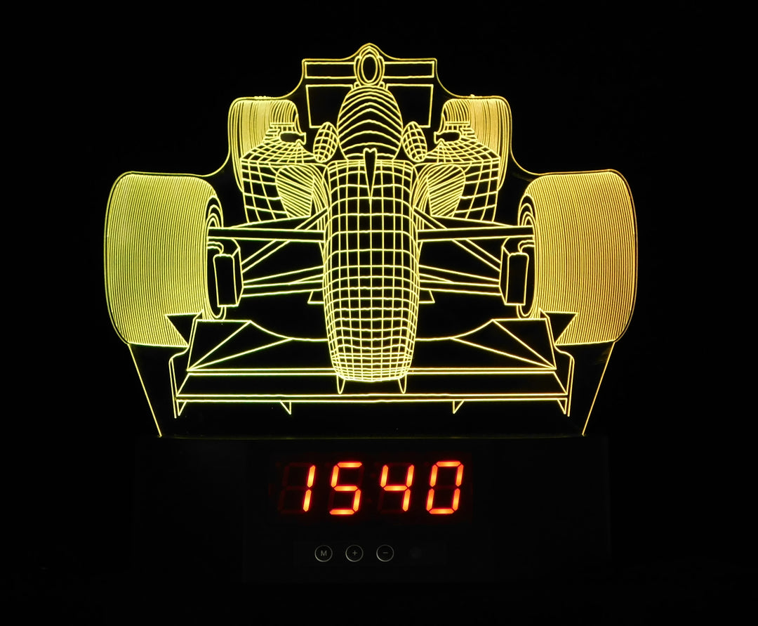 Formula 1 Front of Race Car 3-D Optical Illusion Multicolored LED Clock/Lamp