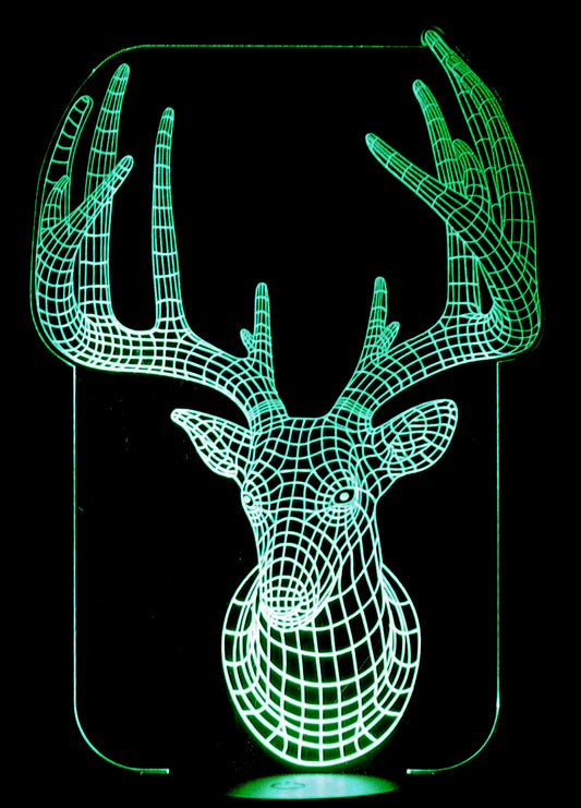 Deer Head Trophy 3-D Optical Illusion Multicolored Light