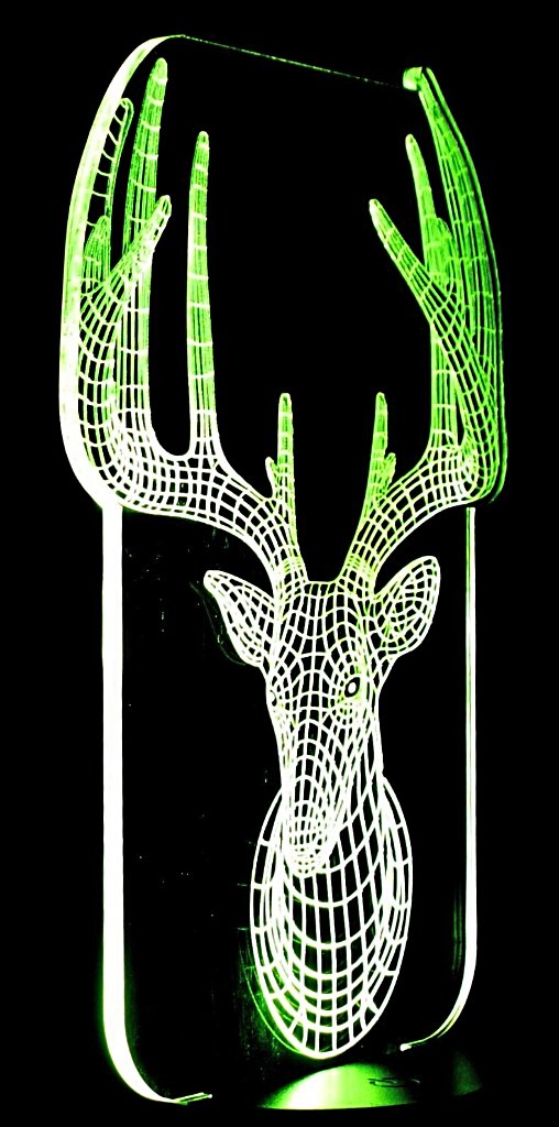 Deer Head Trophy 3-D Optical Illusion Multicolored Light