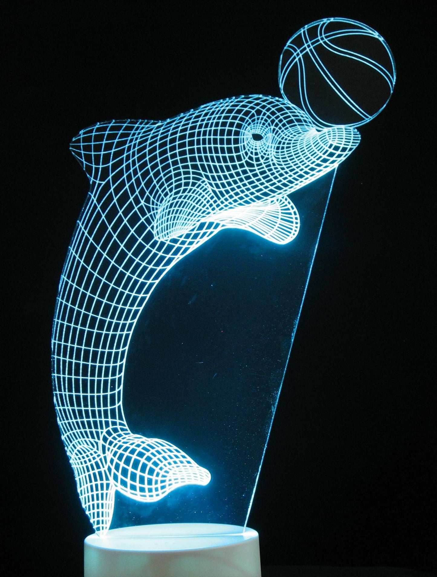 Dolphin with Ring or Ball 3-D Optical Illusion Multicolored Light