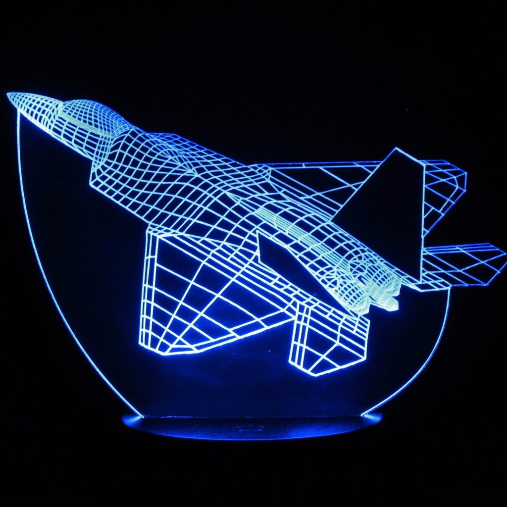 F-22 Raptor Fighter Jet 3-D Optical Illusion Multicolored LED Lamp
